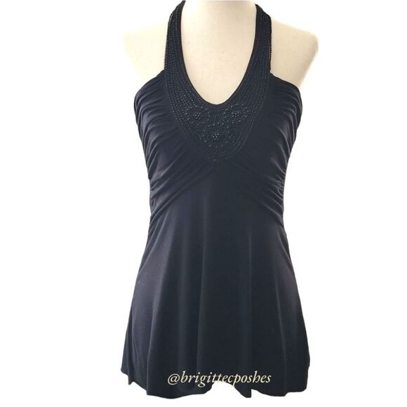 Black Beaded and Ruched Halter Top Size OS - Picture 3 of 8